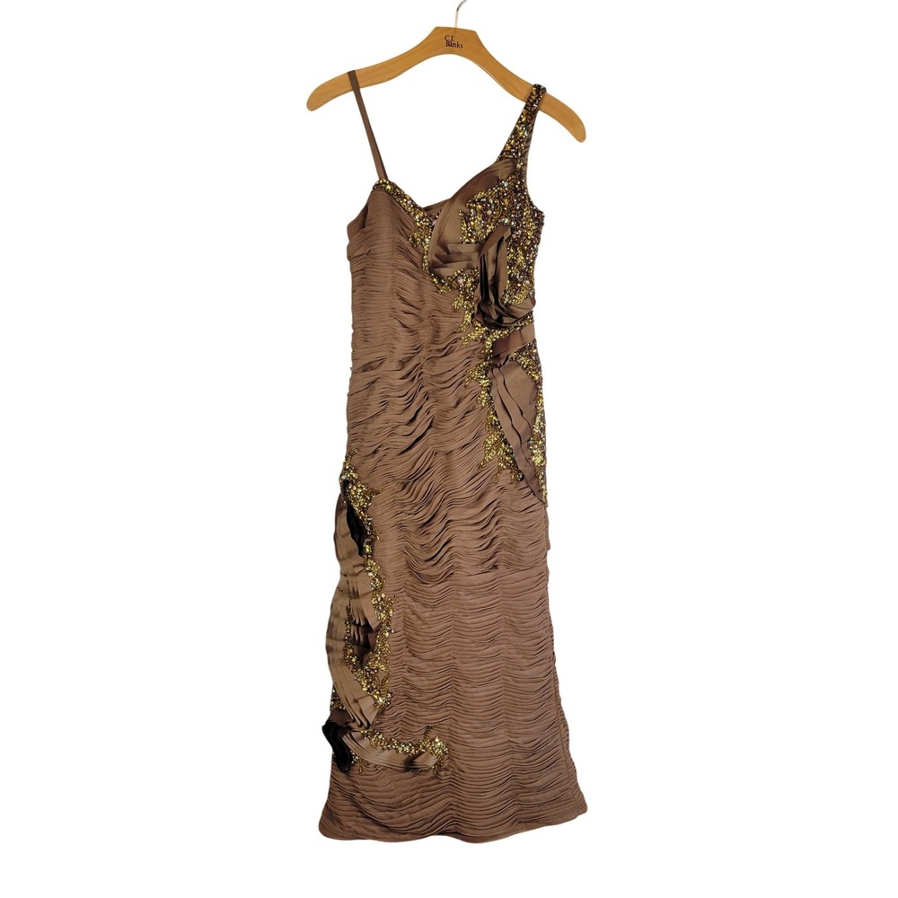 Terani Couture Maxi Dress Formal Gown Brown Bronze Size 8 Tulle